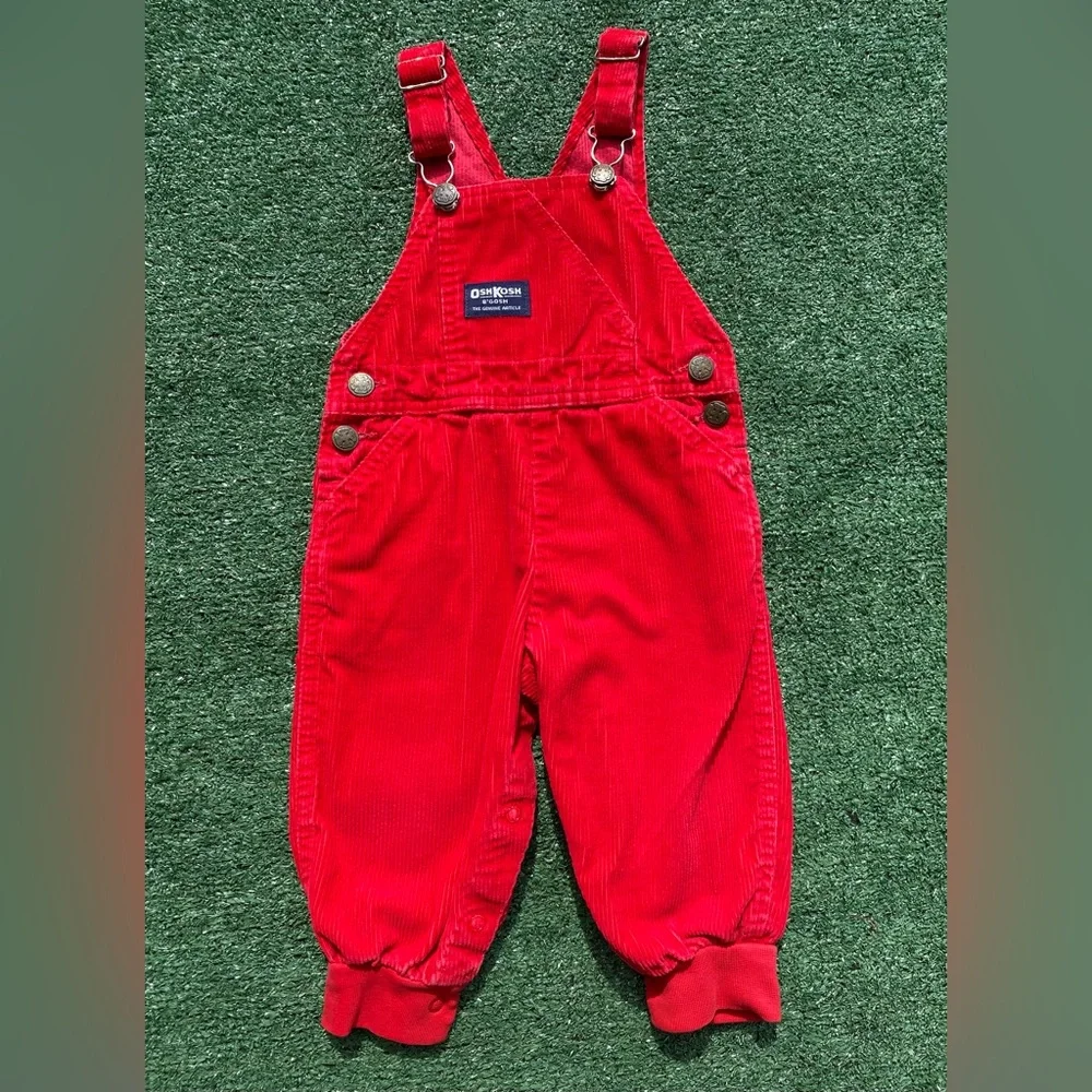 VTG 80s OshKosh B’Gosh Vestbak Red Corduroy Jogger Overalls Baby Boys 24 Months